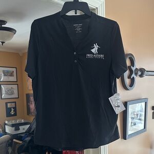 Ladies Black V neck Shirt with 2 buttons